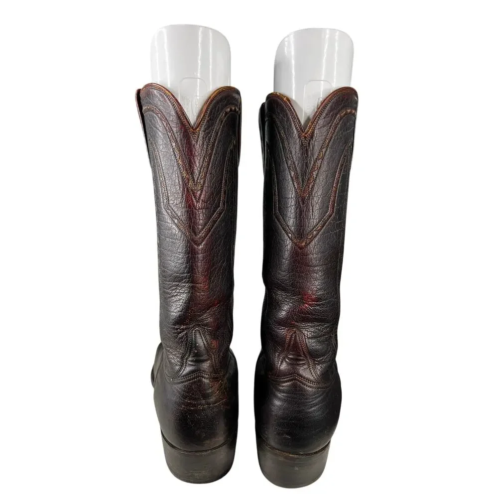 Vintage Lucchese Men’s Black Cherry Leather Cowboy Boots Size US 11.5 D